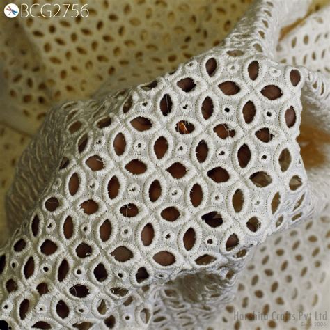 Indian Ivory Cotton Hakoba Fabrics, Embroidered Eyelet Fabric by the Y ...