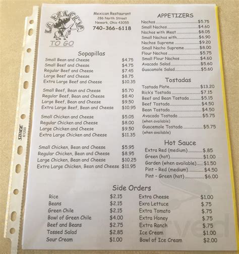 Menu for La Paloma To Go in Newark, OH | Sirved