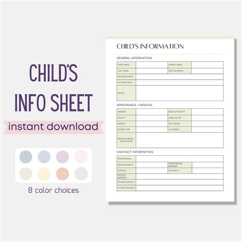 Free Printable Child Information Sheet For Daycare - Printable Forms ...