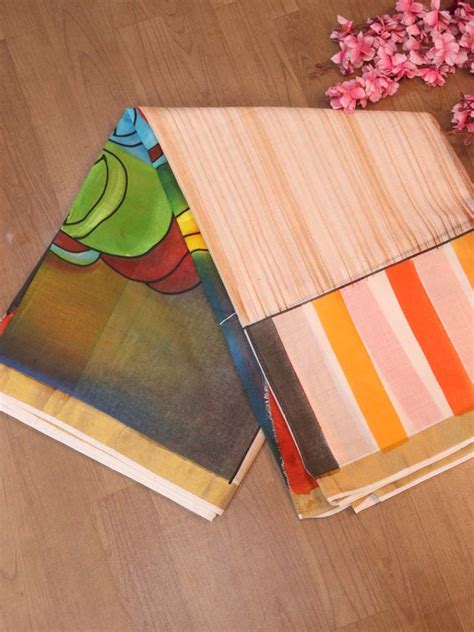 Vibrant Multicolor Hand Painted Kerala Cotton Saree - Unique Design