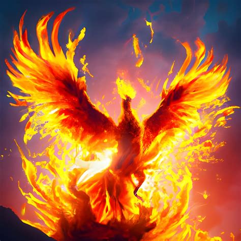hyper realistic phoenix arising out of flame, bright feathers, fire ...