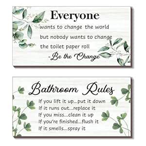DONFENTHY 2 Pcs Green Bathroom Hanging Wall Art - Sage Green Farmhouse ...