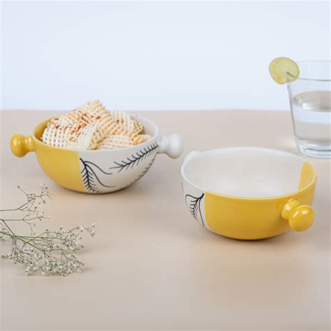 Yellow-White Ceramic Serene Elegance Serving Bowl | Set of 2 – The ...
