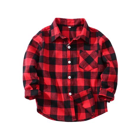 Kids Little Boys Girls Baby Red Plaid Flannel Shirt Jacket Long Sleeve ...