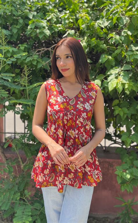 RED Garden Cut Sleeves Peplum Top – Jonaya