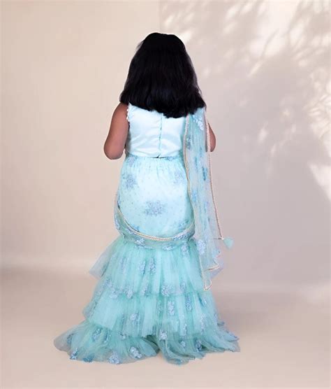 Buy Blue Embroidered Lehenga Saree for Girls Online – FayonKids