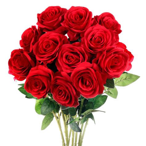 Dozen Roses Bouquet Mocoosy 12PCS Red Artificial Rose Flowers, Silk ...