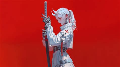 Anime Girl Katana Sci-Fi 4K 8K #6110j Wallpaper 4K PC