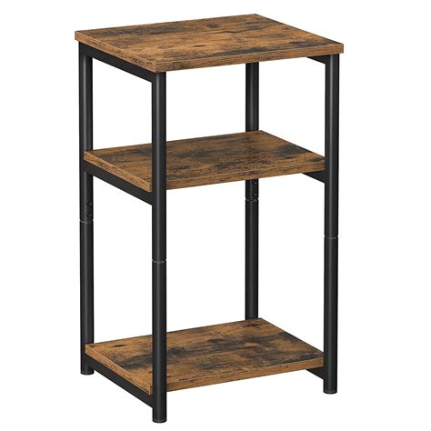 VASAGLE Tall Side Table, End Table with Storage Shelves, 3-Tier Slim ...
