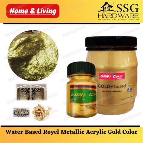 CAT EMAS / GOLD PAINT ( SANCORA ) 30GM Water Based Royel Metallic Acrylic Gold Color Wrought ...