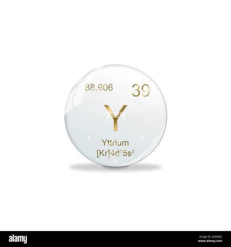 3D-Illustration, Yttrium symbol - Y. Element of the periodic table on white ball with golden ...
