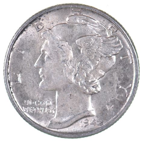 Unc BU MS 1942 US Mercury 90% Silver Dime Coin Collection Lot Set Break ...