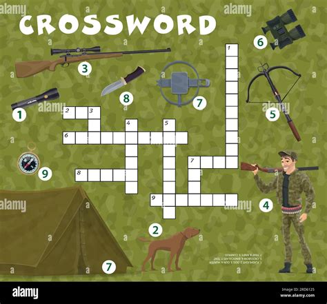 Crossword quiz game. Hunting sport equipment. Crossword grid puzzle ...