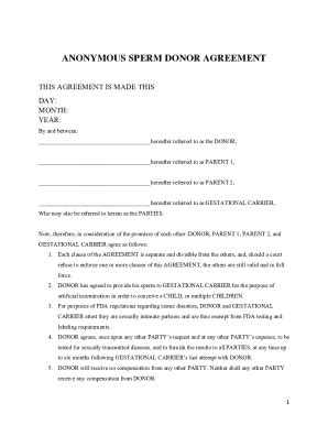 Fillable Online Agreement For Use Of Donor Sperm - Single Woman Fax ...