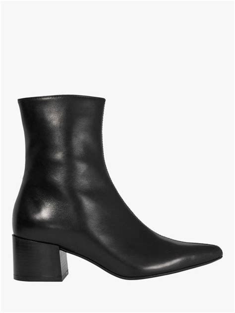 Dune London Pami Leather Pointed Toe Block Heel Ankle Boots, Black
