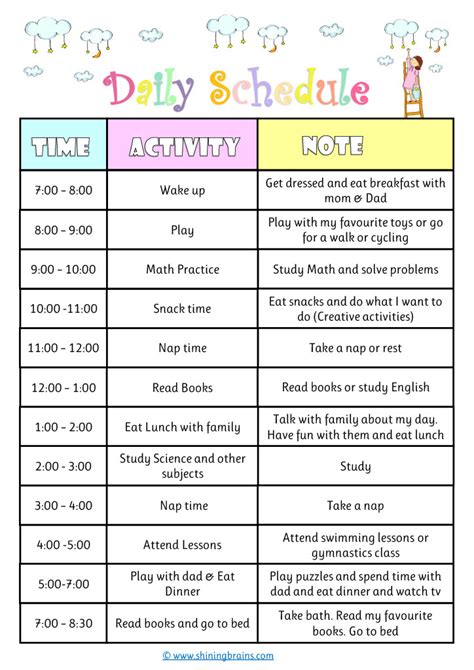 Daily Routine Time Table Chart For Kids - TimeTableChart.com