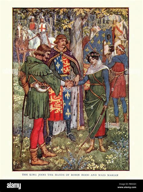 Illustration from the story of Robin Hood. King Richard the Lionheart ...