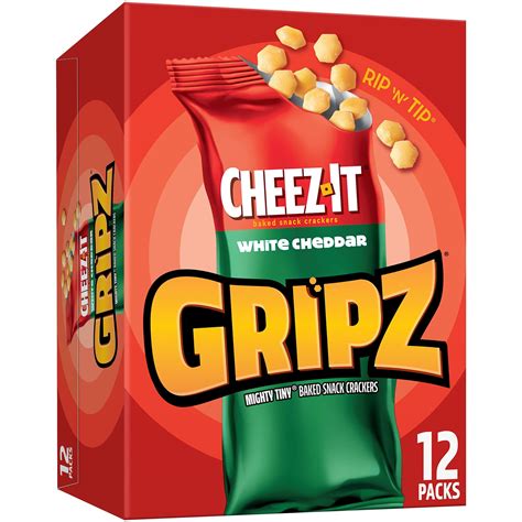 Gripz Cheez-It White Cheddar Mini Cheese Crackers, Kids Snacks, 12 ...
