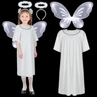 Buy Newcotte 3 Pcs Angel Costume for Girls Kids - Long White Robe for ...