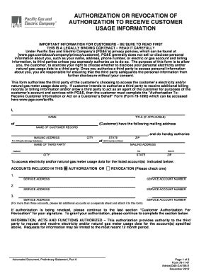 Authorization to Receive Customer Usage Information - Blank Fillable ...