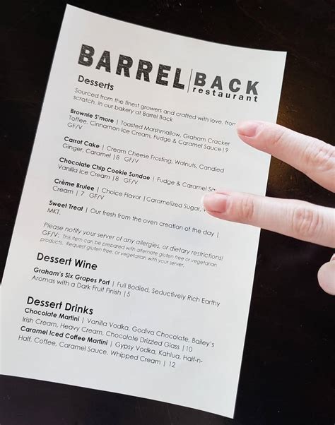 Menu at Barrel Back Restaurant, Walloon Lake