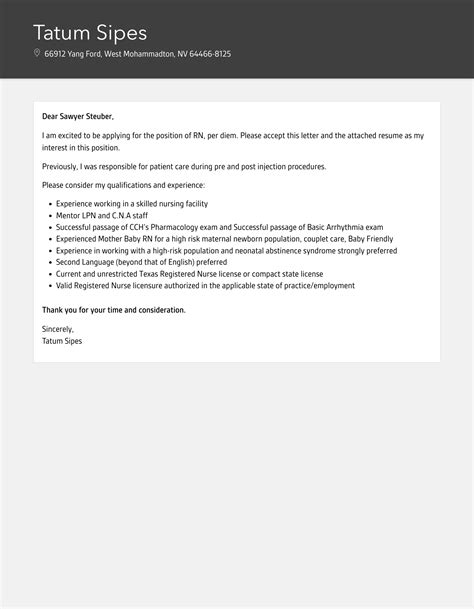 RN, Per Diem Cover Letter | Velvet Jobs