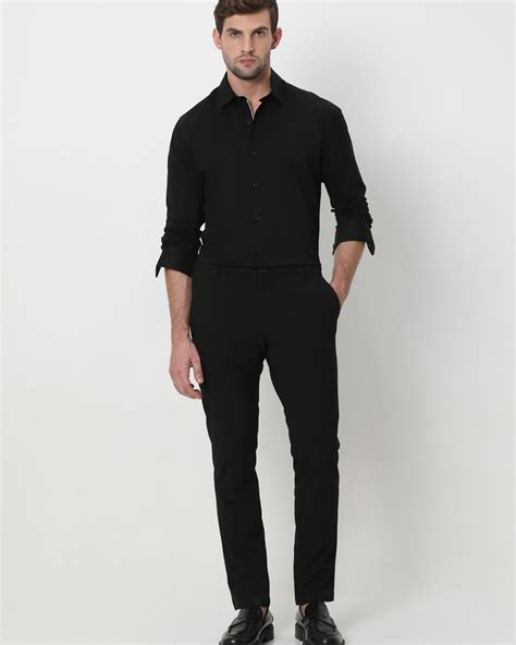 Buy Black Stretch Plain Slim Fit Casual Shirt Online at Muftijeans