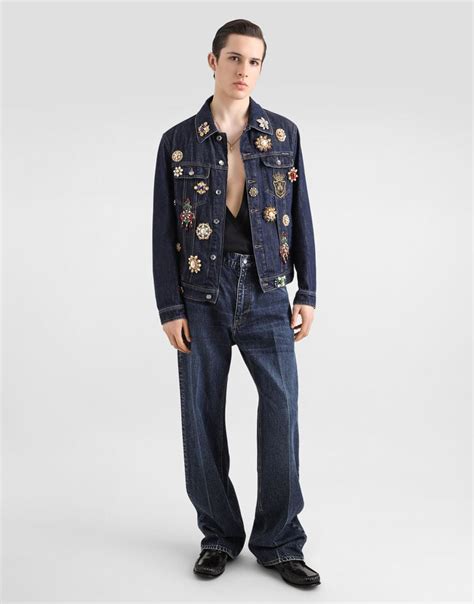 Cotton denim jacket with bejeweled detailing in Multicolor for Men ...