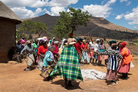 Photos and pictures of: Women dancing in a Basotho initiation ceremony in a village near Pitseng ...