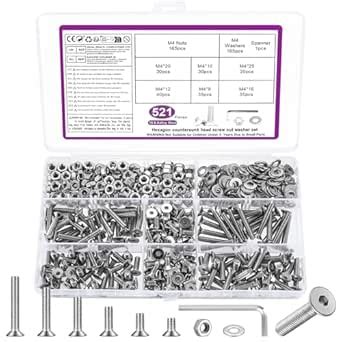 521 Pcs M4 Screws Set, Countersunk Bolts and Nuts Sets, Countersunk ...