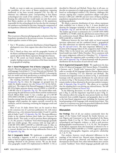 Psylogeographic analysis of the Bantu language expansion supports a ...
