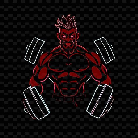 Muscular strongman with weights neon strength art design with powerful ...