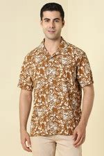 Buy Men Brown Relaxed Fit Printed Half Sleeves Casual Shirt Online ...