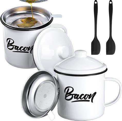 Amazon.com: Zubebe 2 Sets Bacon Grease Container with strainer Lid 46 ...