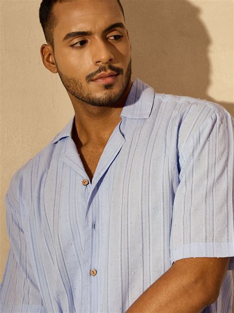 Sky Blue: Vertical Striped Semi Sheer Oversized Shirt – Dennison ...