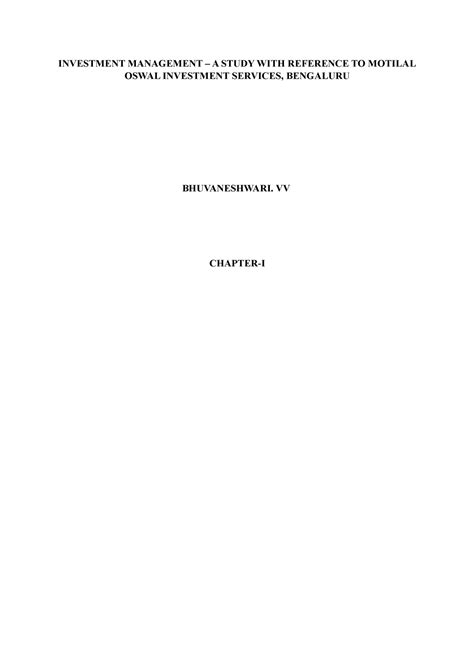 Investment Management – A Study WITH Reference TO Motilal Oswal ...
