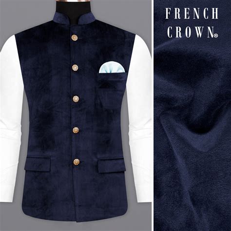 Firefly Blue Plain-Solid Premium Wedding Nehru Jacket For Men.