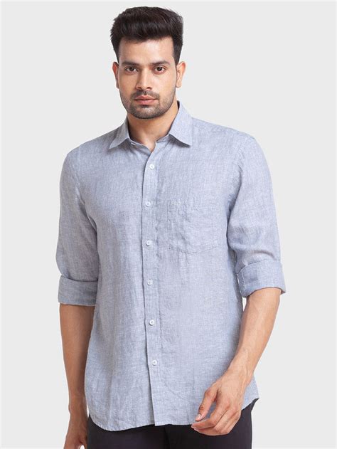 Colorplus Men Grey Self Design Tailored Fit Full Sleeve Spread Collar ...