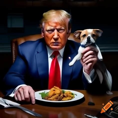 Hyperrealistic dinner scene with donald trump and a cloaked figure ...