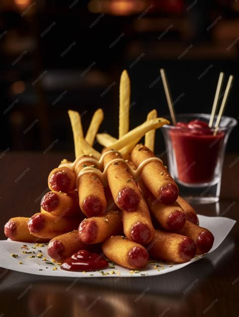 Premium AI Image | Deep fried hot dog with cheese served with fries and ...