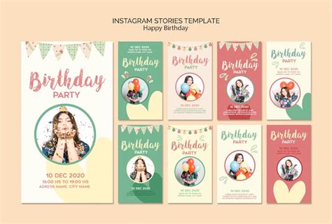 Birthday party instagram stories template with photo | Free PSD