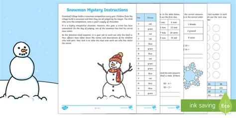 KS1 The Mystery of the Snowman's Nose Problem Solving Game