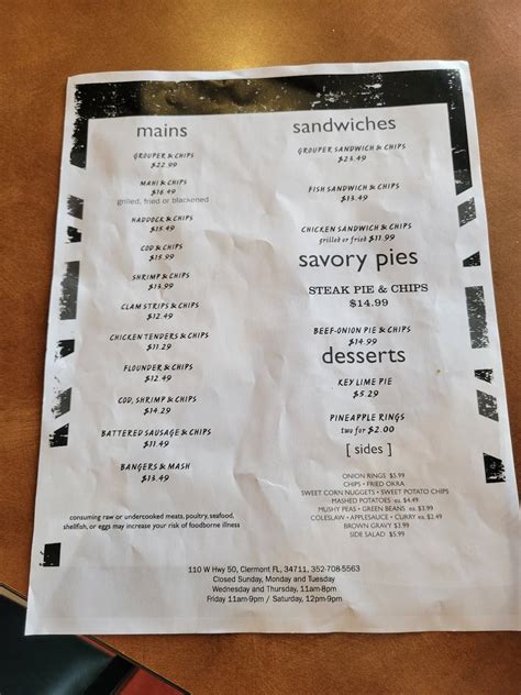 Menu at Clermont Fish House restaurant, Clermont