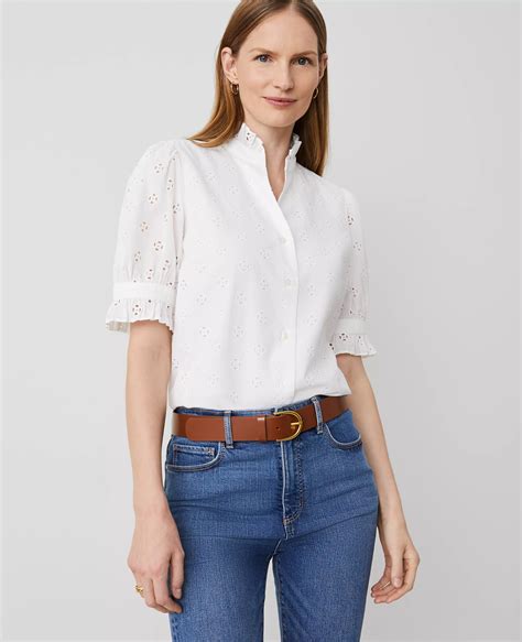 Eyelet Ruffle Collar Blouse