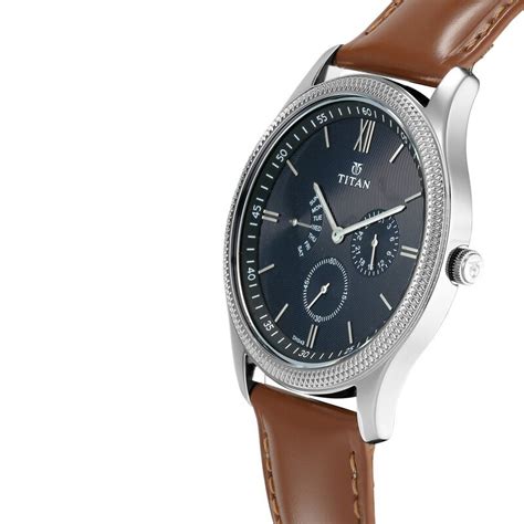 Buy Online Titan Quartz Multifunction Blue Dial Leather Strap Watch for ...
