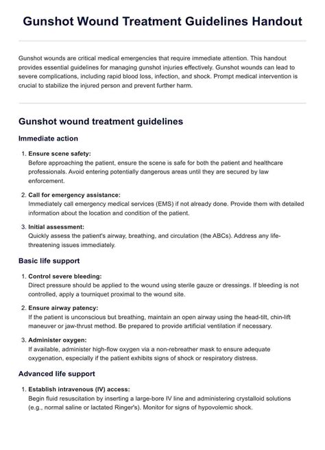 Gunshot Wound Treatment Guidelines Handout