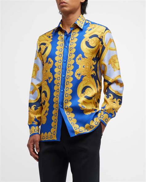Versace Men's Baroque-Print Silk Shirt | Neiman Marcus