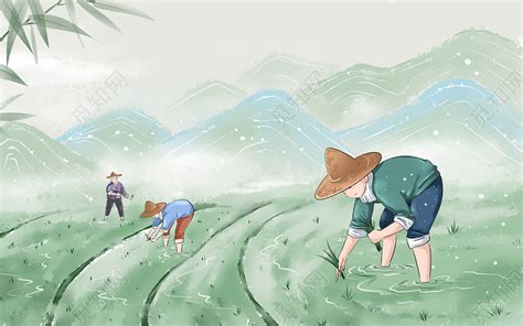 卡通手绘农民娃娃在田里种秧苗插画元素图片免费下载_PNG素材_编号1yqilj528_图精灵