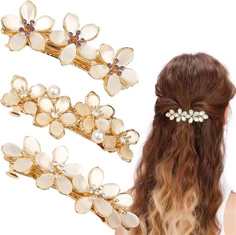 Amazon.com : LALAFINA Vintage Flower Hair Barrettes Rhinestone Hair ...