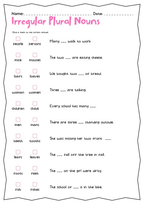 Irregular Plural Nouns Worksheet - Admuscente